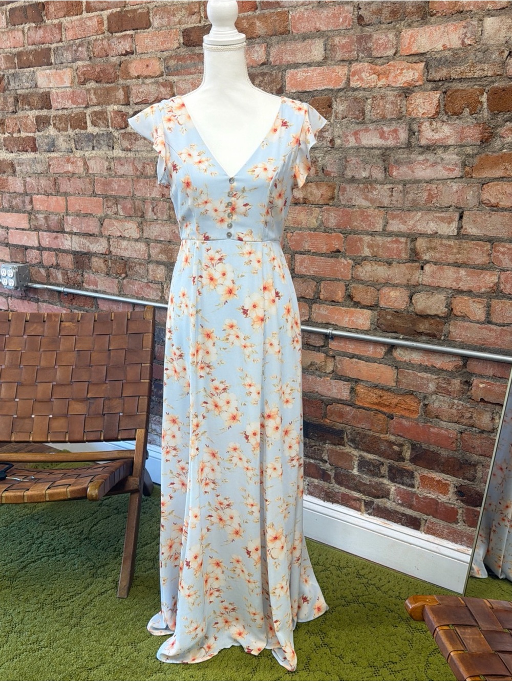 Altar'd State Light Blue Floral Maxi Dress with Peach Blooms Size S
